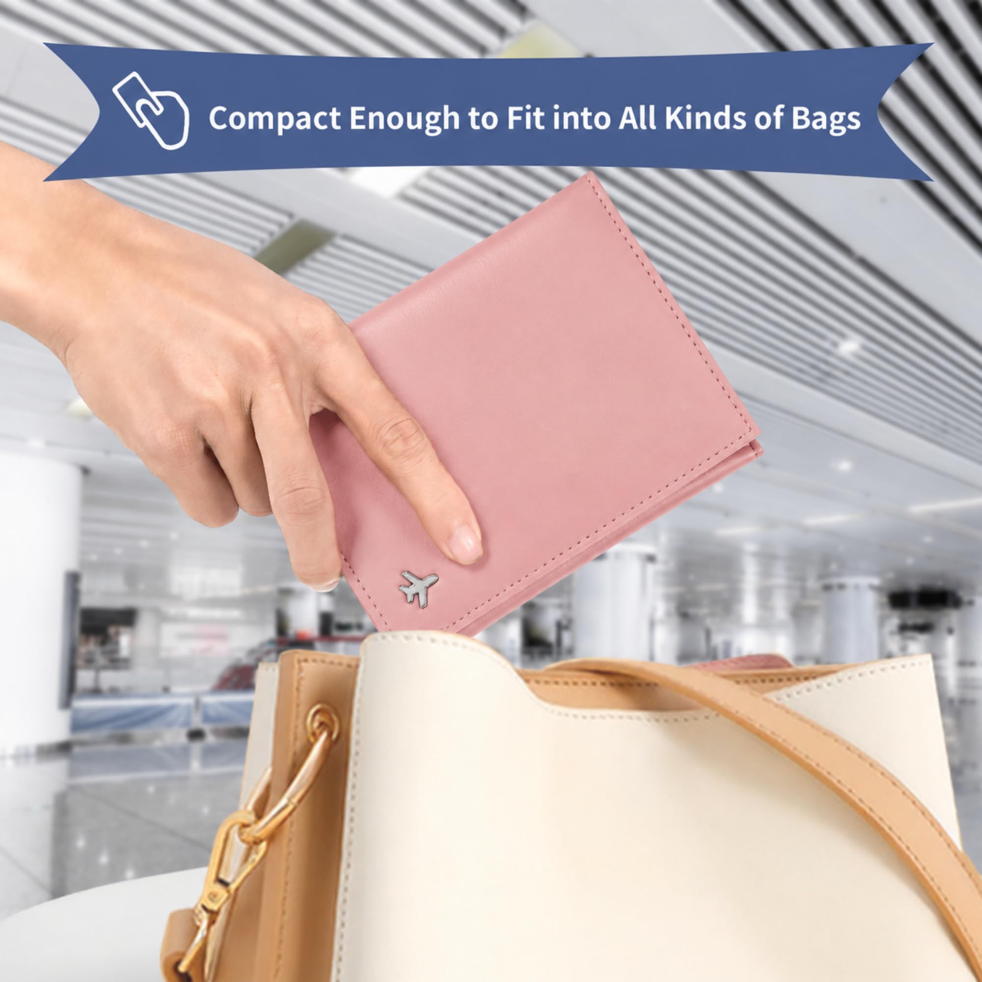Cartera de piloto para pasaporte, para viajes, con bloqueo RFID, de piel auténtica, con caja de regalo, cartera para pasaporte para pilotos, hombres y mujeres, Rosa, Classic
