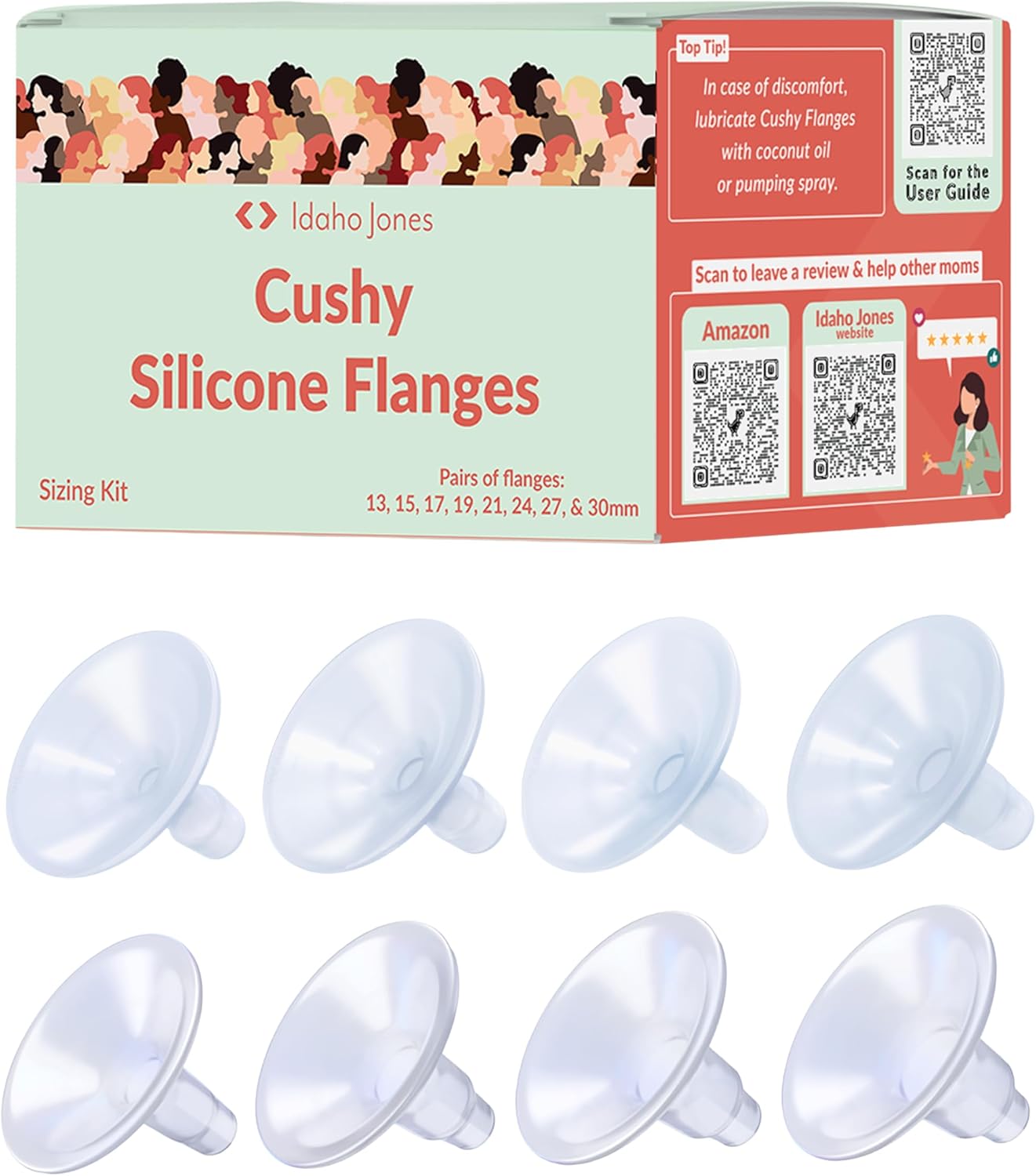 Cushy Silicone Flanges, Breast Shields - Replacement Pump Parts - for Spectra, Lansinoh, Medela Pumps - Great for Elastic Nipples - Sample Kit