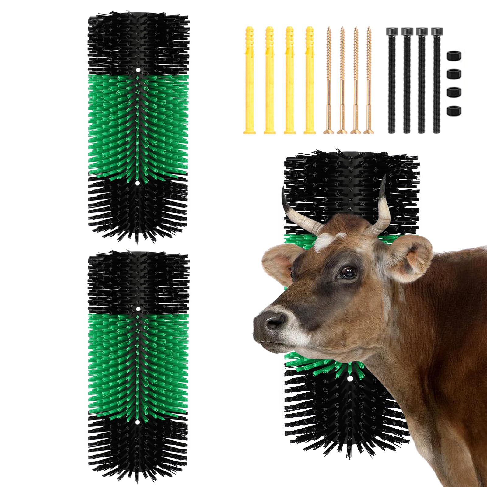 2psc - Cepillo para rascar ganado con 8 tornillos – Cepillos de aseo para ganado y caballo, alivio de la picazón para caballo, cabra, ganado, vaca, oveja y cerdo, suministros de ganado - Negro y verde