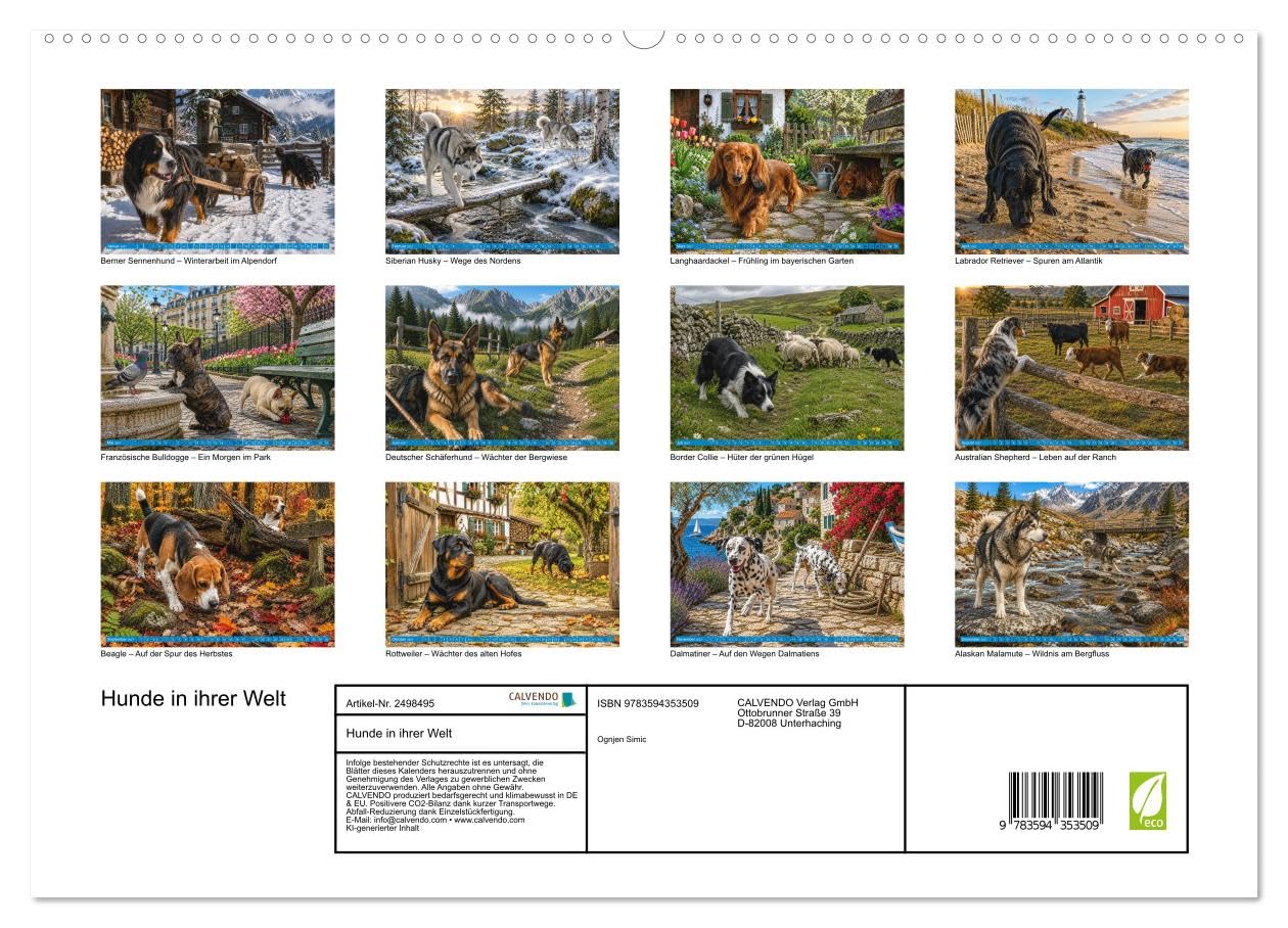 CALVENDO · Hunde in ihrer Welt (Kalender 2027) | DIN A2 Querformat · Premium-Wandkalender · 13 Hunderassen in eindrucksvollen Landschaften