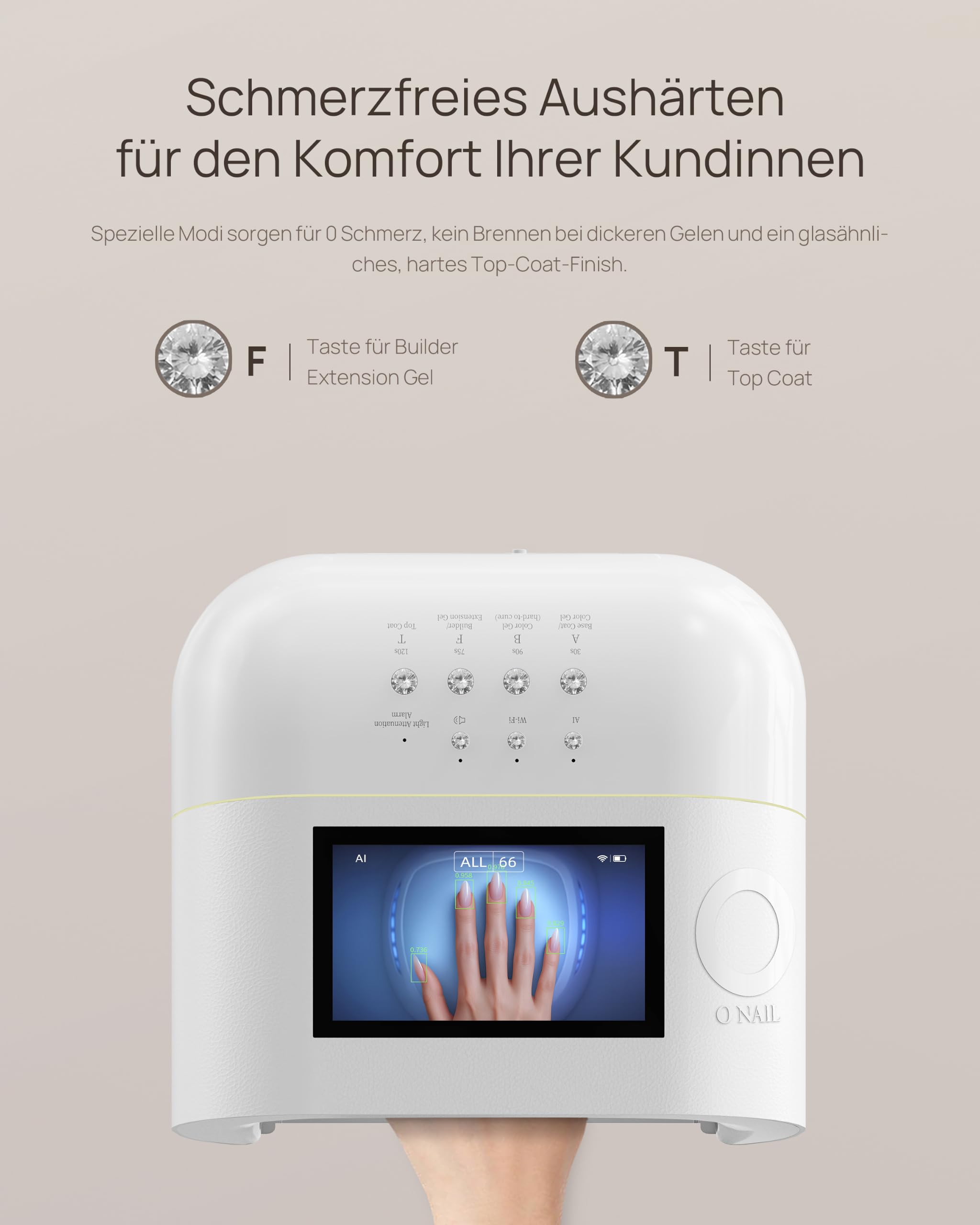 UV LED Nagellampe für Gelnägel - KI-Präzisionsscan, HD-Display, 109 LEDs, 73 Wh Akku, Smart-Curing-Modi, für UV-Gel & Aufbaugel [O NAIL SUNX PRO MAX - Weiß]