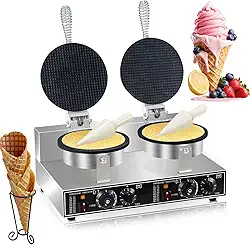 Máquina de fazer waffles comercial 2600 W profissional de cone de sorvete, máquina de waffle comercial elétrica com controle de temperatura e tempo para restaurante, padaria, lanchonete, família