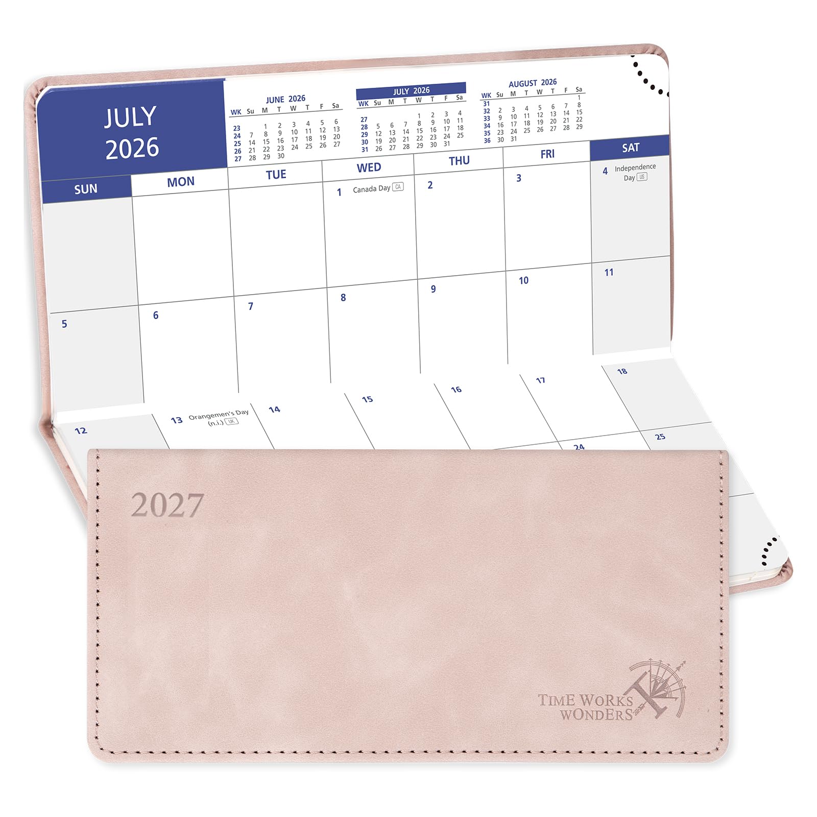POPRUN Month to View Pocket Academic Diary 2026-2027 17.5x8 cm Slim Purse Size (18-Month: Jul'26 - Dec'27) Monthly Planner For Bag, PU Leather(Soft Pink)
