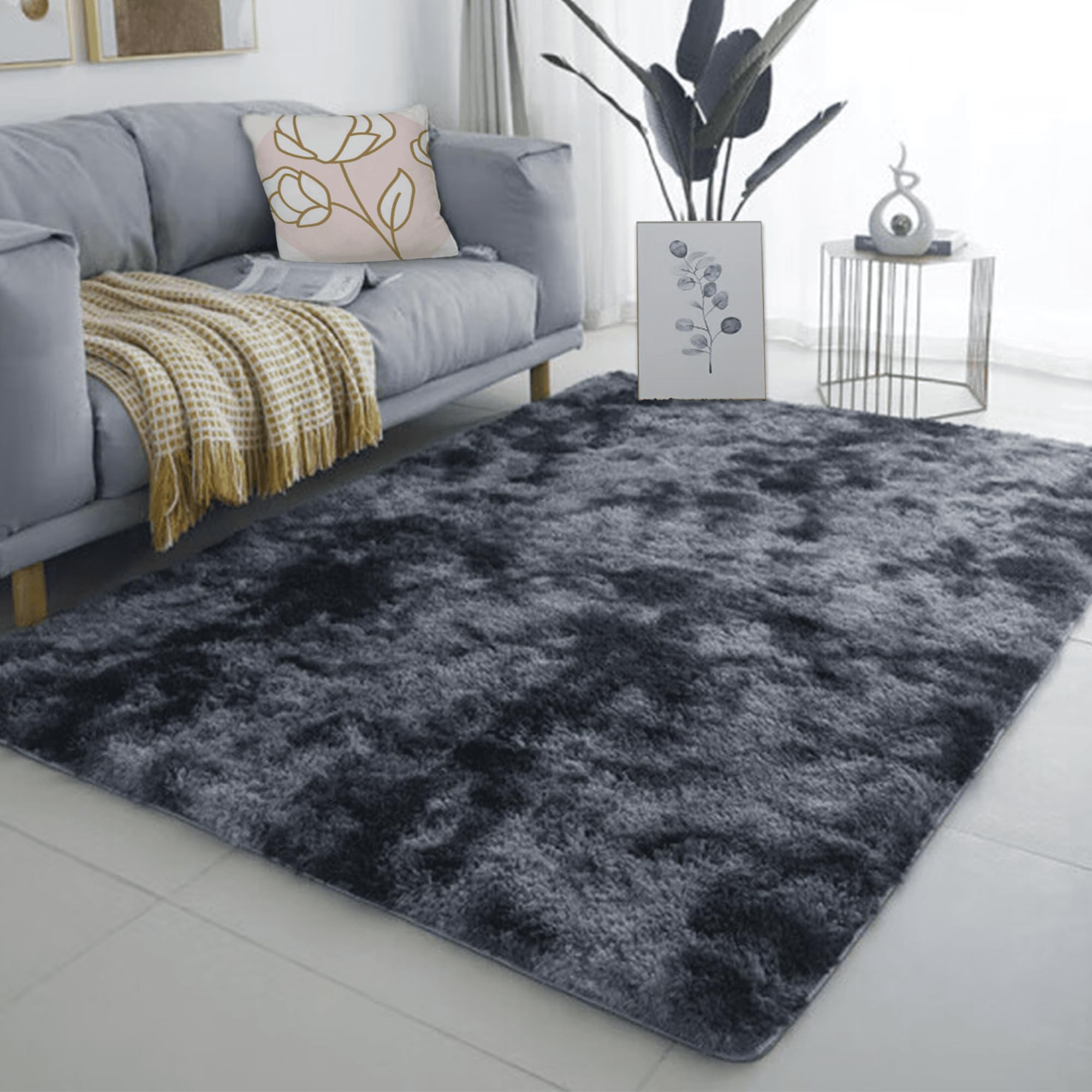 Tappeto Salotto Morbido 250 x 300 cm Lavabile Peloso Tappeti Moderni Soggiorno Lavabile in Lavatrice Adatto per Tappeto per Soggiorno, Tappetino per Il Letto, Grigio Scuro