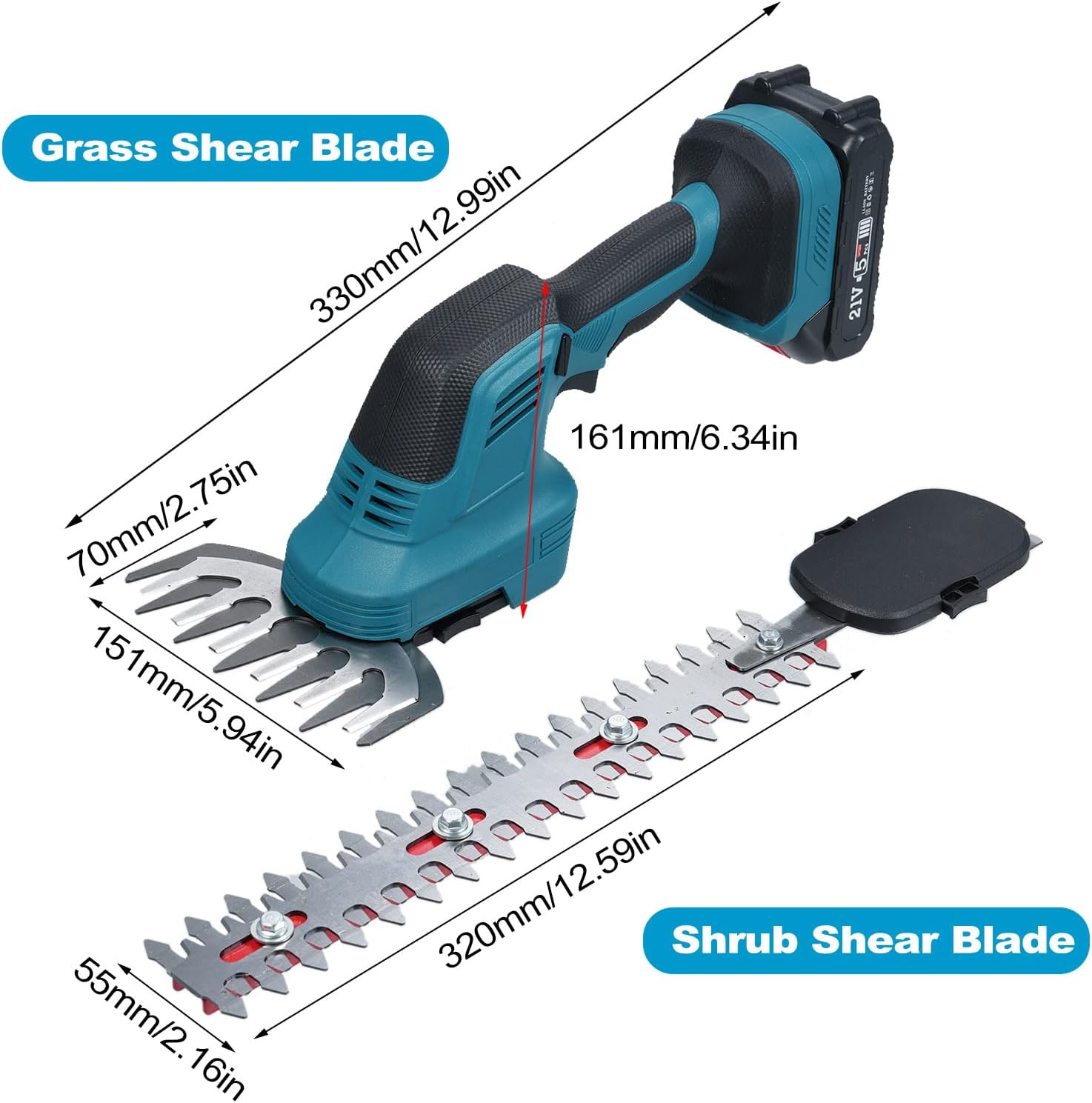2 in 1 Cordless Hedge Trimmer with 2pcs Rechargeable Battery, 21V Handheld Grass Cutter Hedge Shears Electric Shrub Trimmer Kit for Garden Yard Lawn Pruning