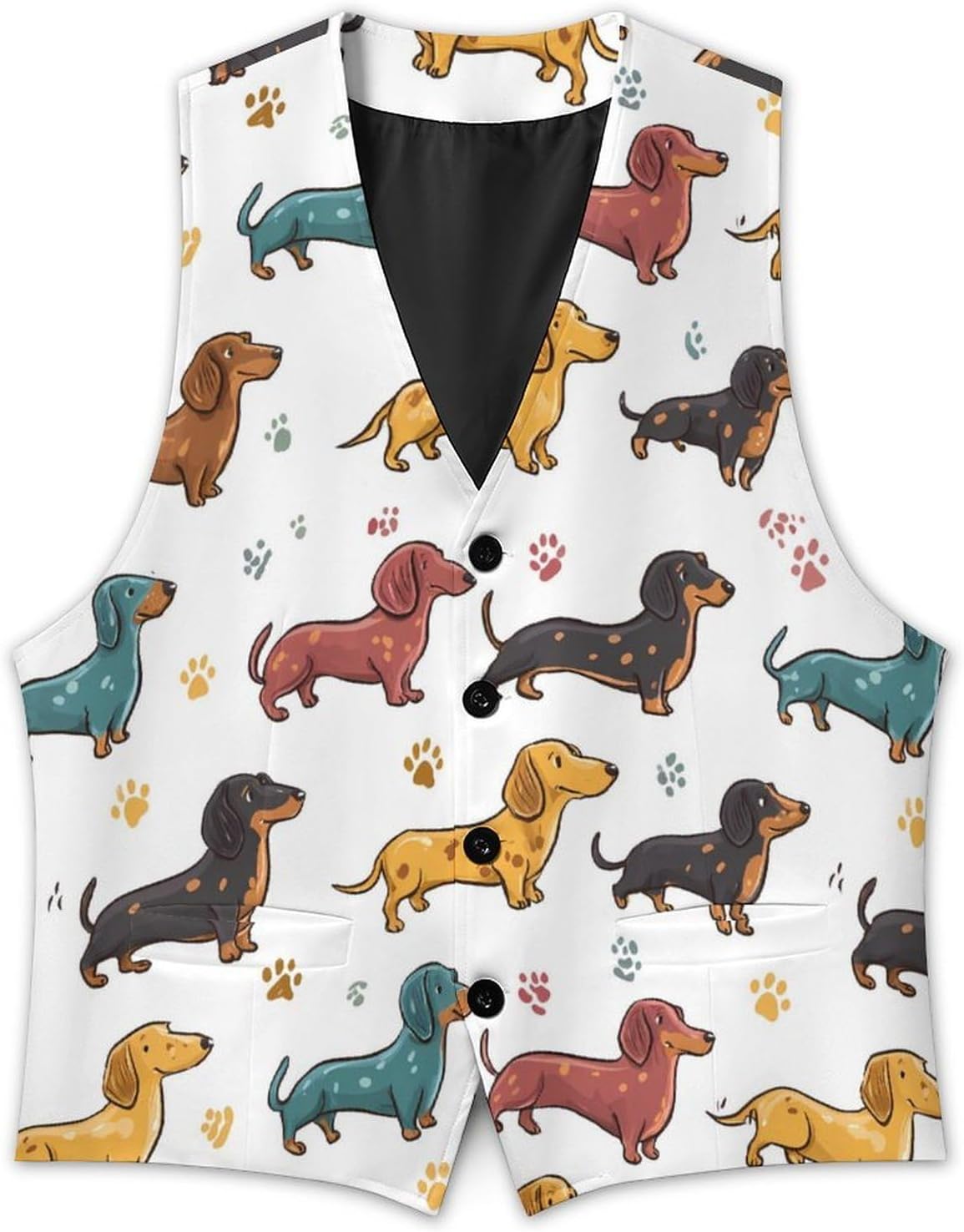 Dachshunds Print Men's Suit Vest Formal Vests Casual Dress Fit Waistcoat Casual Tuxedo for Business