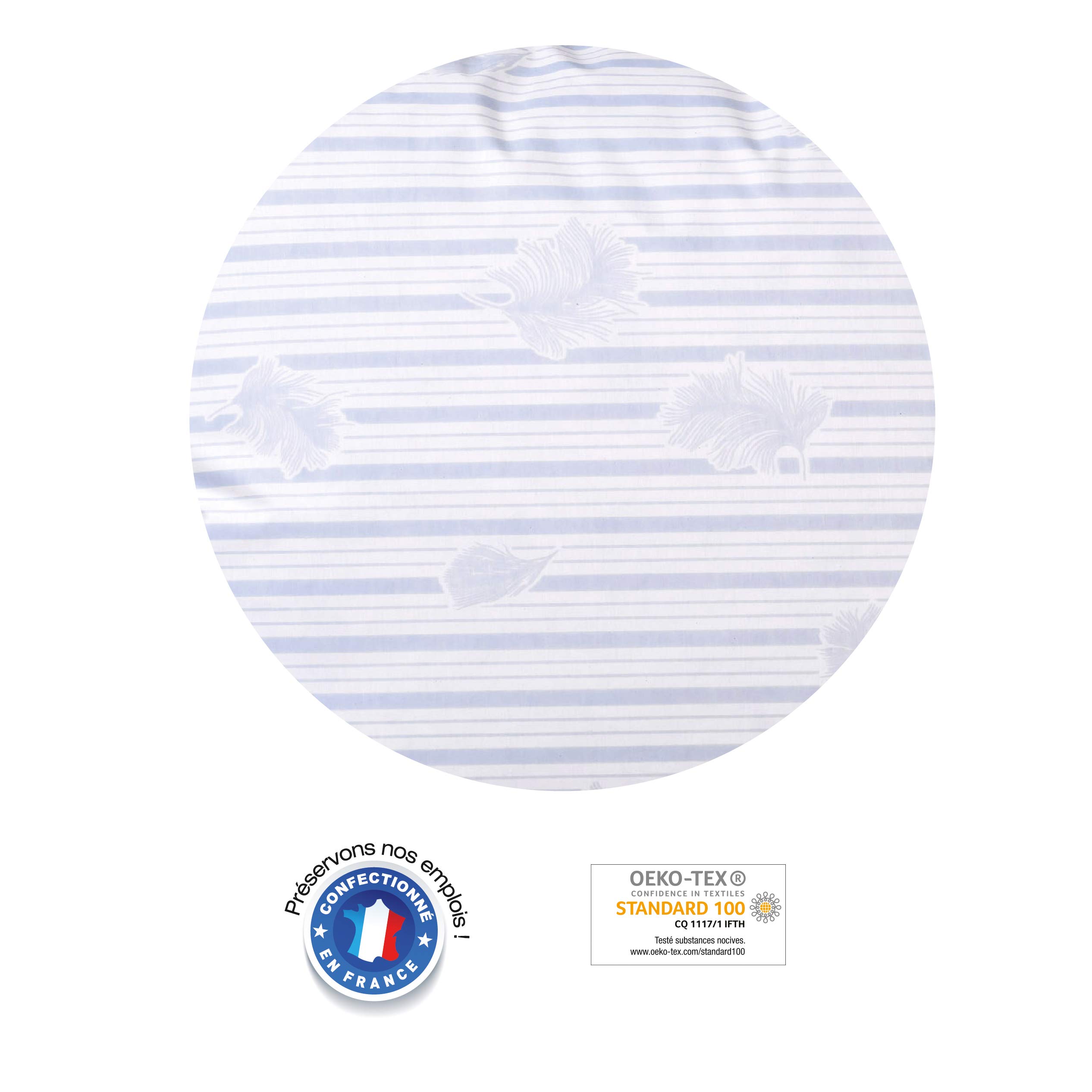 Blanrêve - Lot 2 Oreillers Moelleux - D'antan Naturel Percale - 60x60 cm | Lot 2 Oreillers percale rayée polycoton - garnissage 100% plumettes. Endormissement dos/côté. Fabrication France - Blanc/Bleu