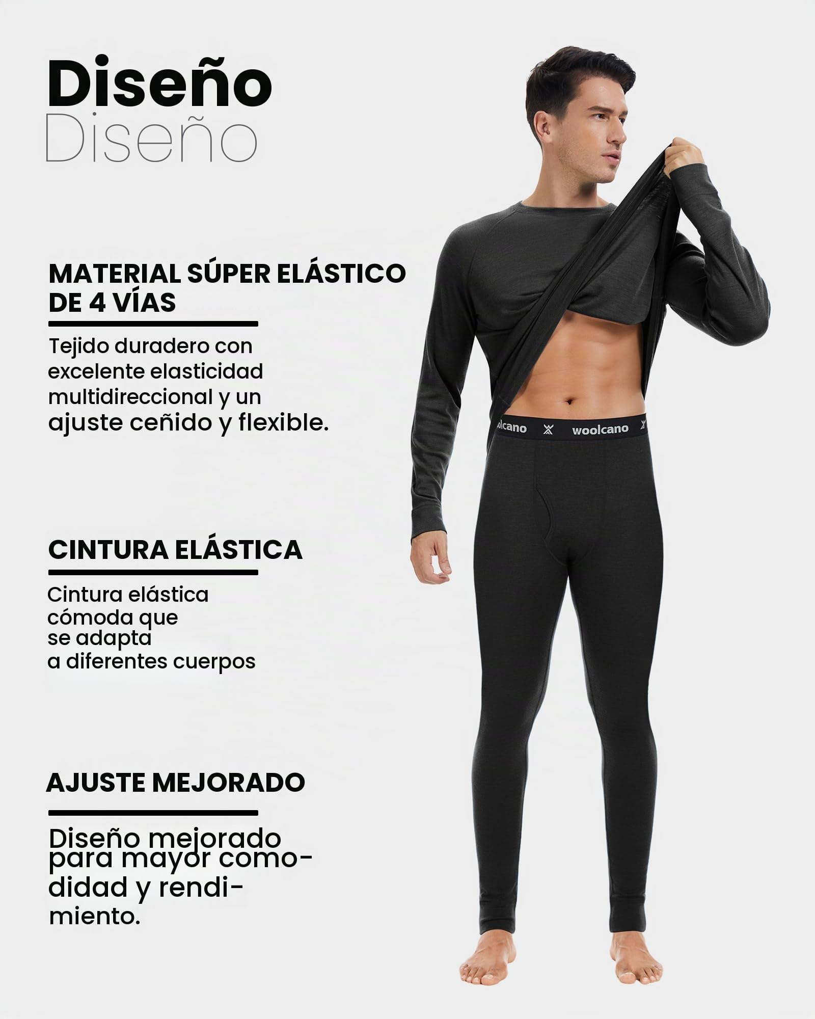 Juego de ropa interior térmica para hombre, 100 % lana merino, ropa interior ligera y funcional de esquí, ideal para invierno y exterior, 190 g/m²