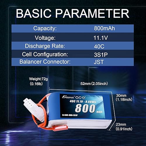 Miniatura 2 de Gens ace 3S 800mAh 11.1V 40C LiPo Batería con JST Plug para 200 250 Heli 31.496 in Warbirds Eflite Blade CP CP Pro Helicóptero Comparar con E-flite