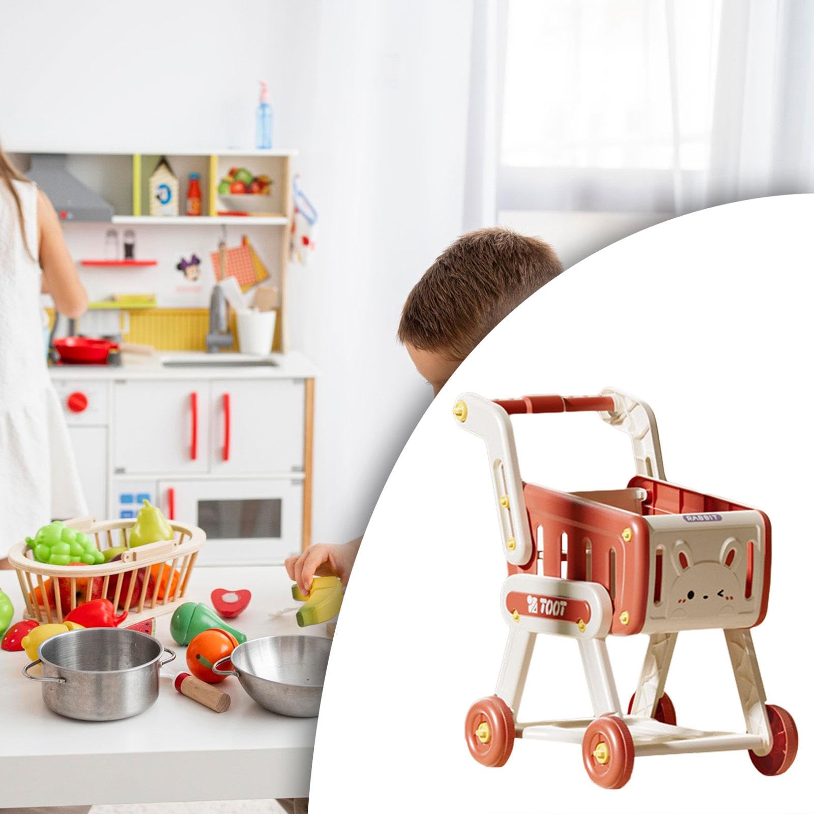 Carrello della Spesa per Bambini, Gioco di Ruolo, Carrello della Spesa Giocattolo, Carrello del Supermercato per Bambini E Bambine, Rosso