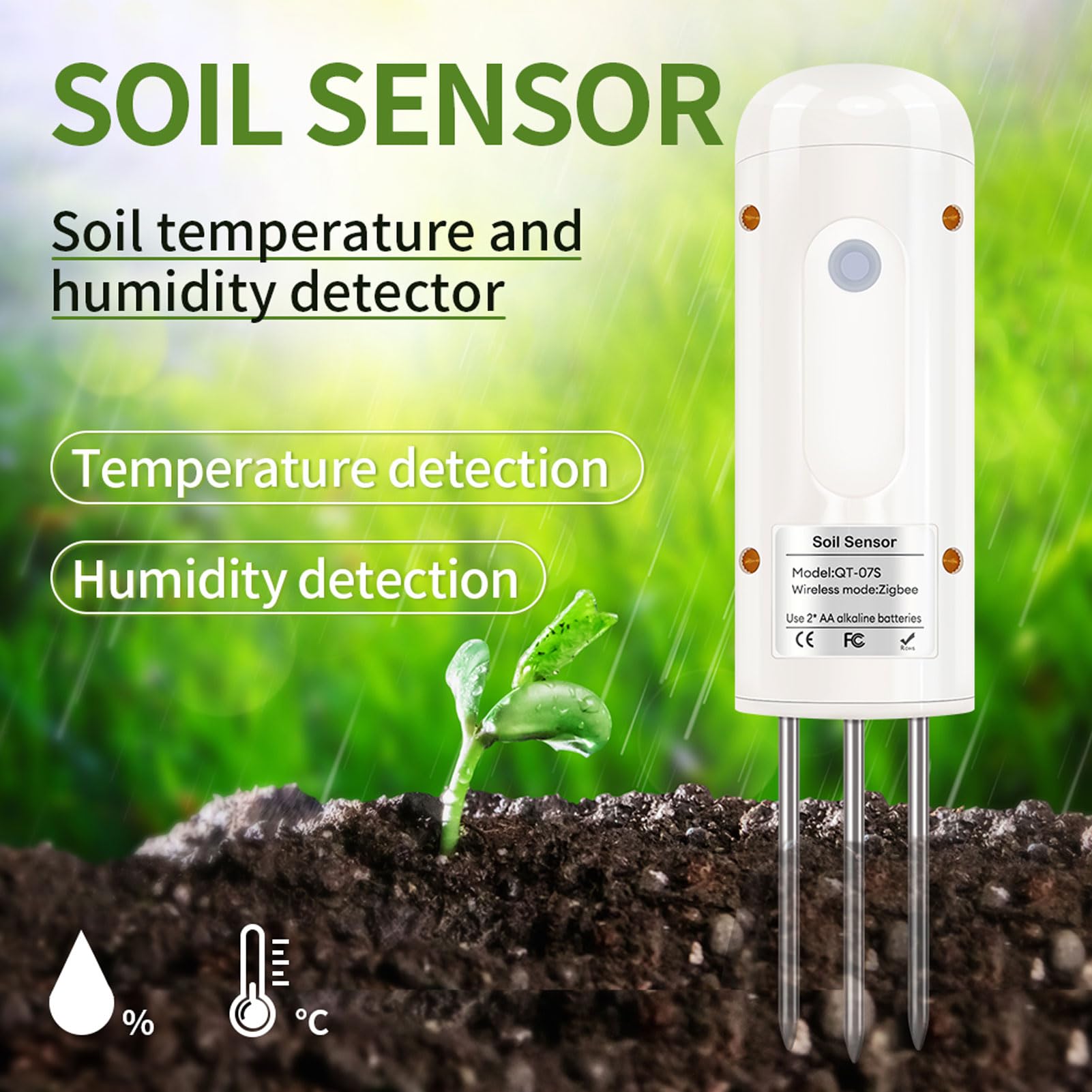Asixxsix Bodenfeuchtemessgerät, kabelloses Bodentemperatur- und Feuchtigkeitsmessgerät, wasserdichtes Bodentest-Set, Bodentestgerät für Garten, Rasen, Pflanzenpflege, Bauernhof