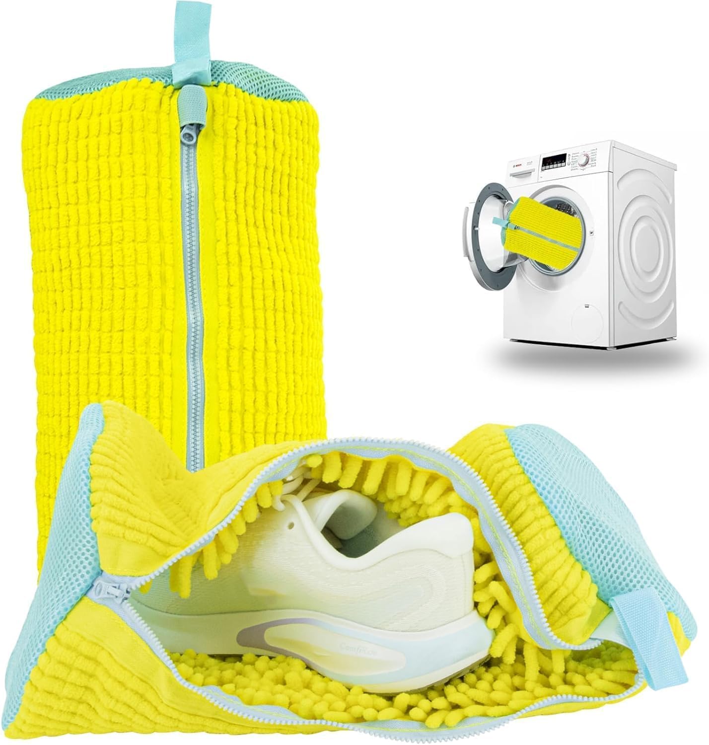 Shoe Washing Machine Bag Laundry Shoe Bag for Washer and Dryer Reusable Shoe Cleaning Bag for Sneakers Tennis Shoes with Self-Locking Zipper Microfiber Inside Include Shoe Bag (Yellow)-image-36