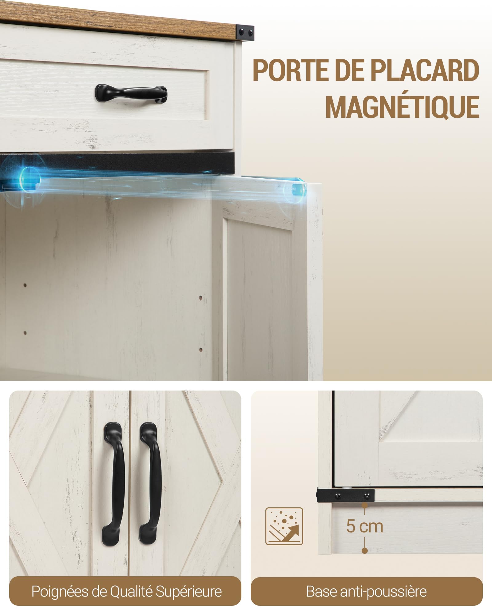 Hzuaneri Meuble Cuisine, Buffet à 1 Tiroir, Meuble de Rangement à 2 Portes, Étagères Réglables, Style Cottage, Cuisine, Salon, 40 x 80 x 80 cm, Blanc Rustique et Marron Miel, SC84814X
