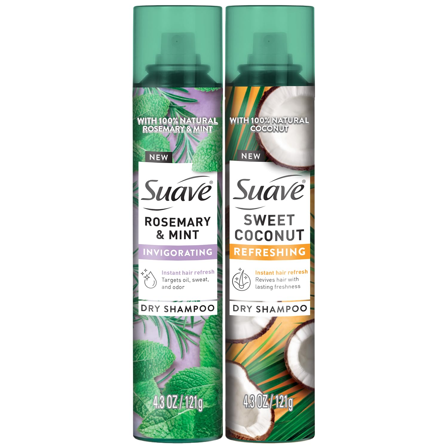 Suave Dry Shampoo Spray Variety 2-Pack – Invigorating Rosemary & Mint, Refreshing Sweet Coconut, 4.3 Oz Ea