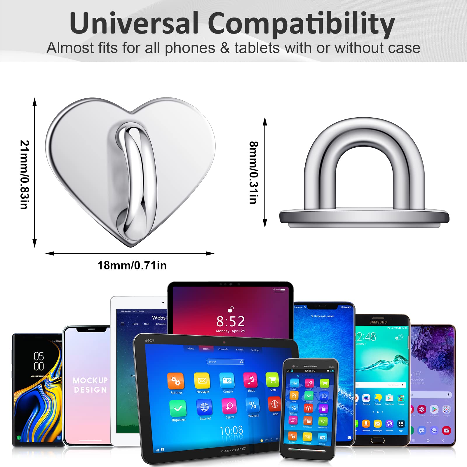 Anillo De Soporte Movil 8 Anillos Soporte Para Móvil Forma Corazón - Gancho Adhesivo, Acero, Plateado Soporte Dedo Teléfono