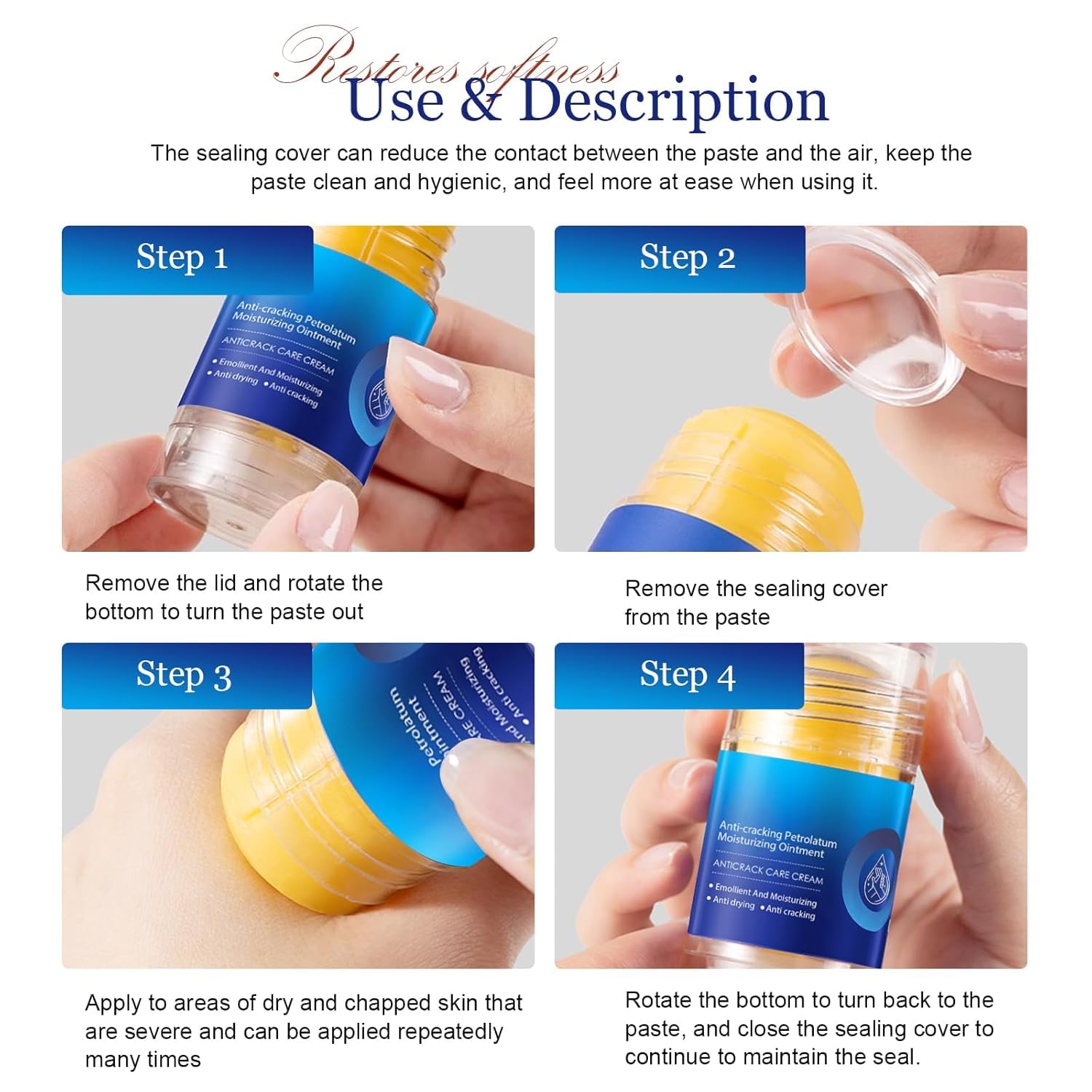 Crema Reparadora Piel Agrietada con Urea 40g*2, Bálsamo Hidratante No Graso para Talones, Manos y Codos