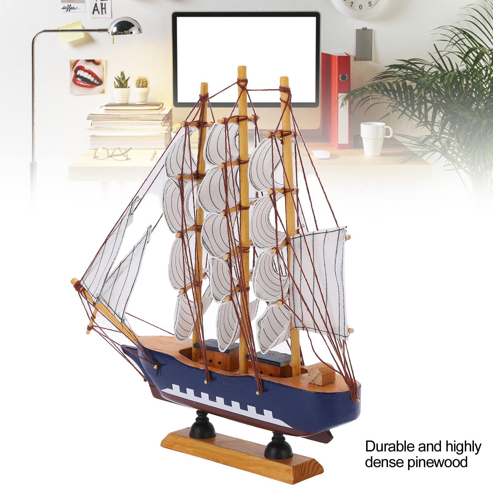 Modèle de bateau à voile de style méditerranéen de haute densité en pin naturel durable aux couleurs vives ornements, cadeaux pour femmes, hommes, adultes et amis