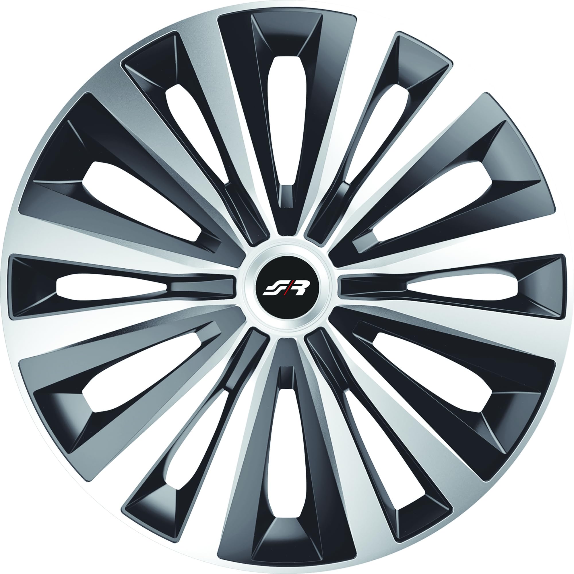 SIMONI RACING MUL/15SB, Set 4 Copricerchi universali Multi Silver Black da 15" Pollici, Copriruota Auto Grigio e Nero