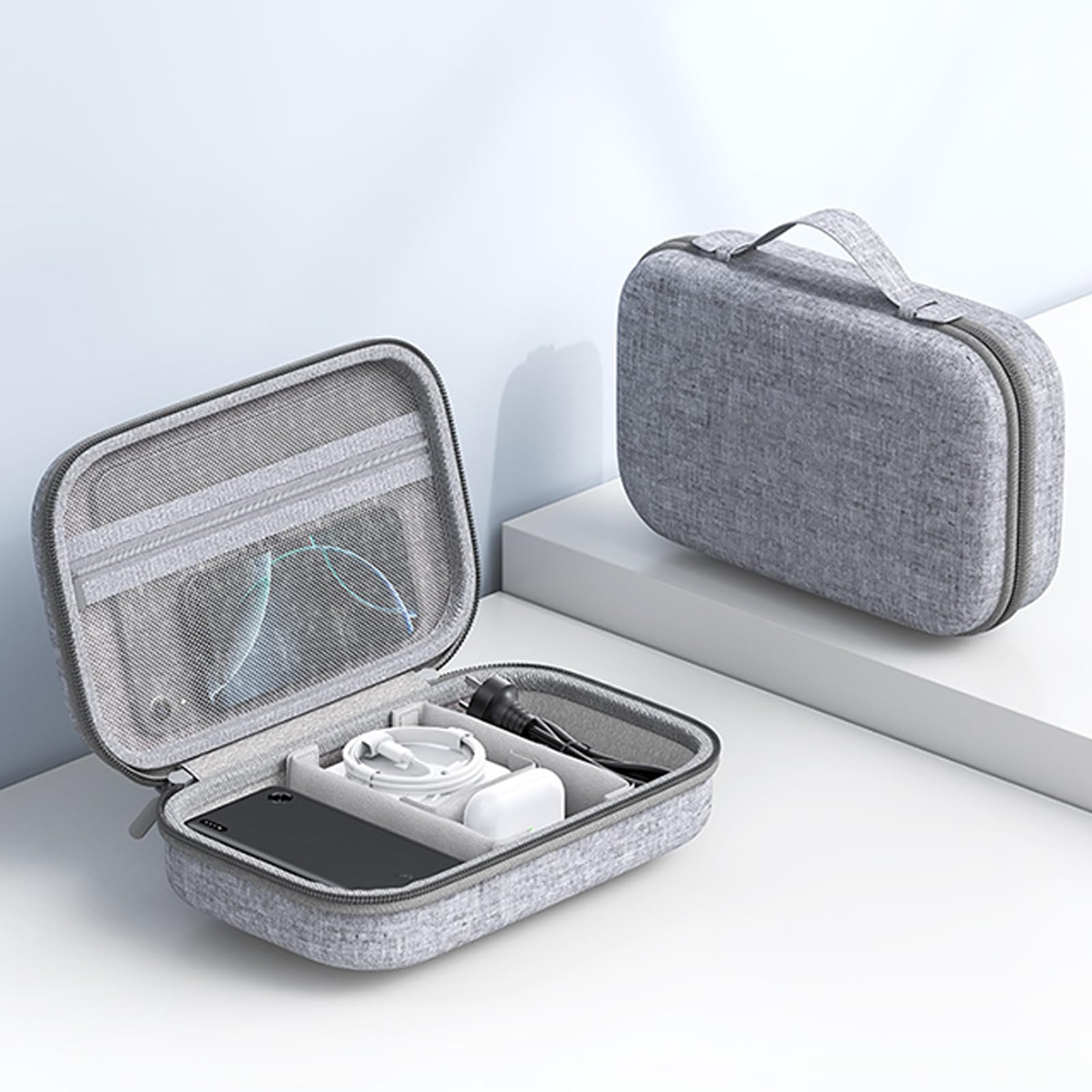 Custodia ergonomica doppia custodia protettiva impermeabile organizer per viaggio antiurto gadget elettronici borsa di immagazzinaggio, grigio