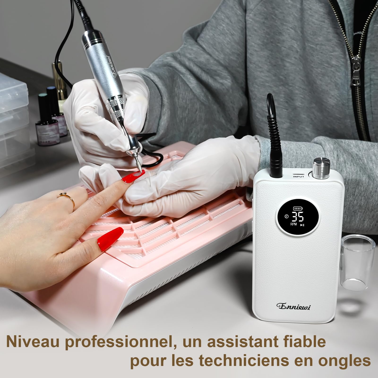 Ponceuse pour Ongles Électrique Professionnelle 35000 Tours - Portable Rechargeable pour Acrylique/Gel, Machine Manucure/Pédicure Puissante et Silencieuse - Pour Salon/Maison (Blanc Pur)