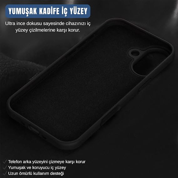 Ehr. iPhone 17 ile Uyumlu Lansman Kılıf, İçi Kadife Silikon, Kamera Çıkıntılı Koruyucu, Leke Tutmaz ve Darbe Emici Şık Kapak (Siyah, iPhone 17)