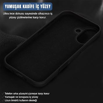 Ehr. iPhone 17 ile Uyumlu Lansman Kılıf, İçi Kadife Silikon, Kamera Çıkıntılı Koruyucu, Leke Tutmaz ve Darbe Emici Şık Kapak (Siyah, iPhone 17)