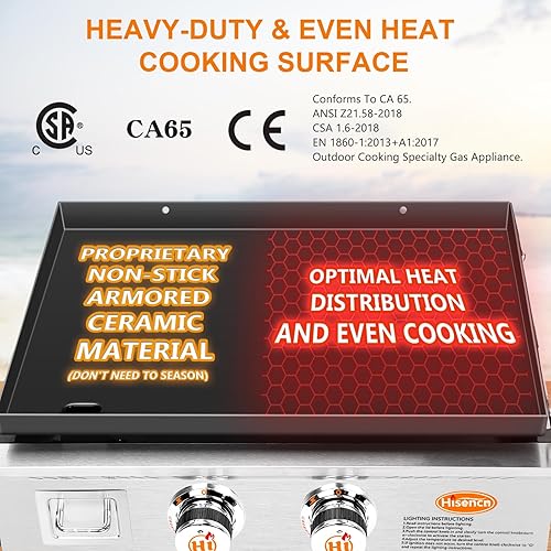 Miniatura 4 de Hisencn Plancha portátil para exteriores, mesa, encimera, cocina, portón trasero, caravana, parrilla de campamento antiadherente de 369 pulgadas