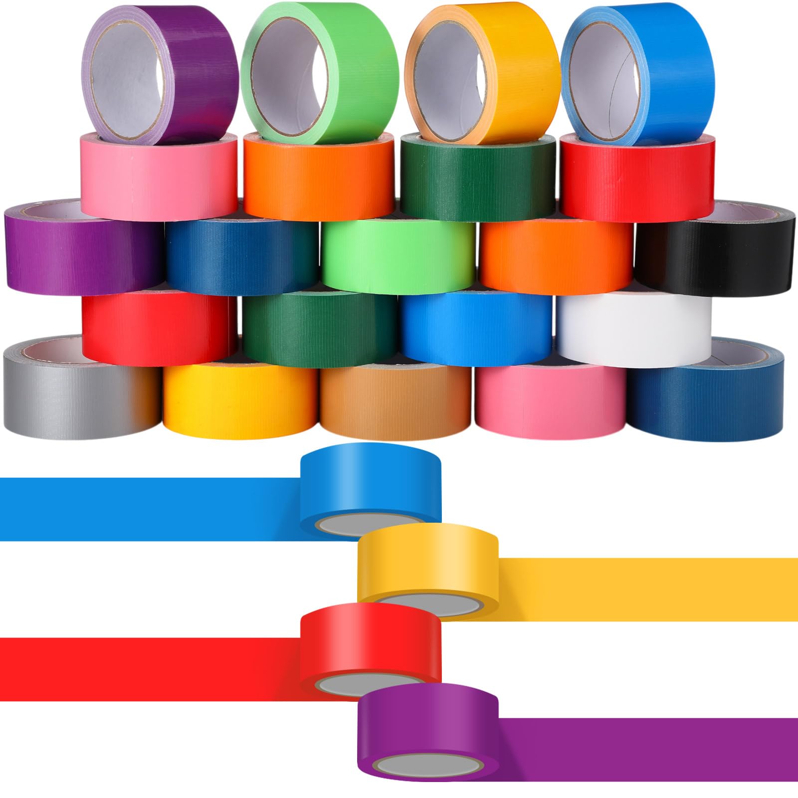 Fainne 24 Rolls Colored Duct Tape Bulk Heavy Duty Waterproof Colorful Decorative Duct Tape Multi Purposes No Residue Tear by Hand for DIY Indoor