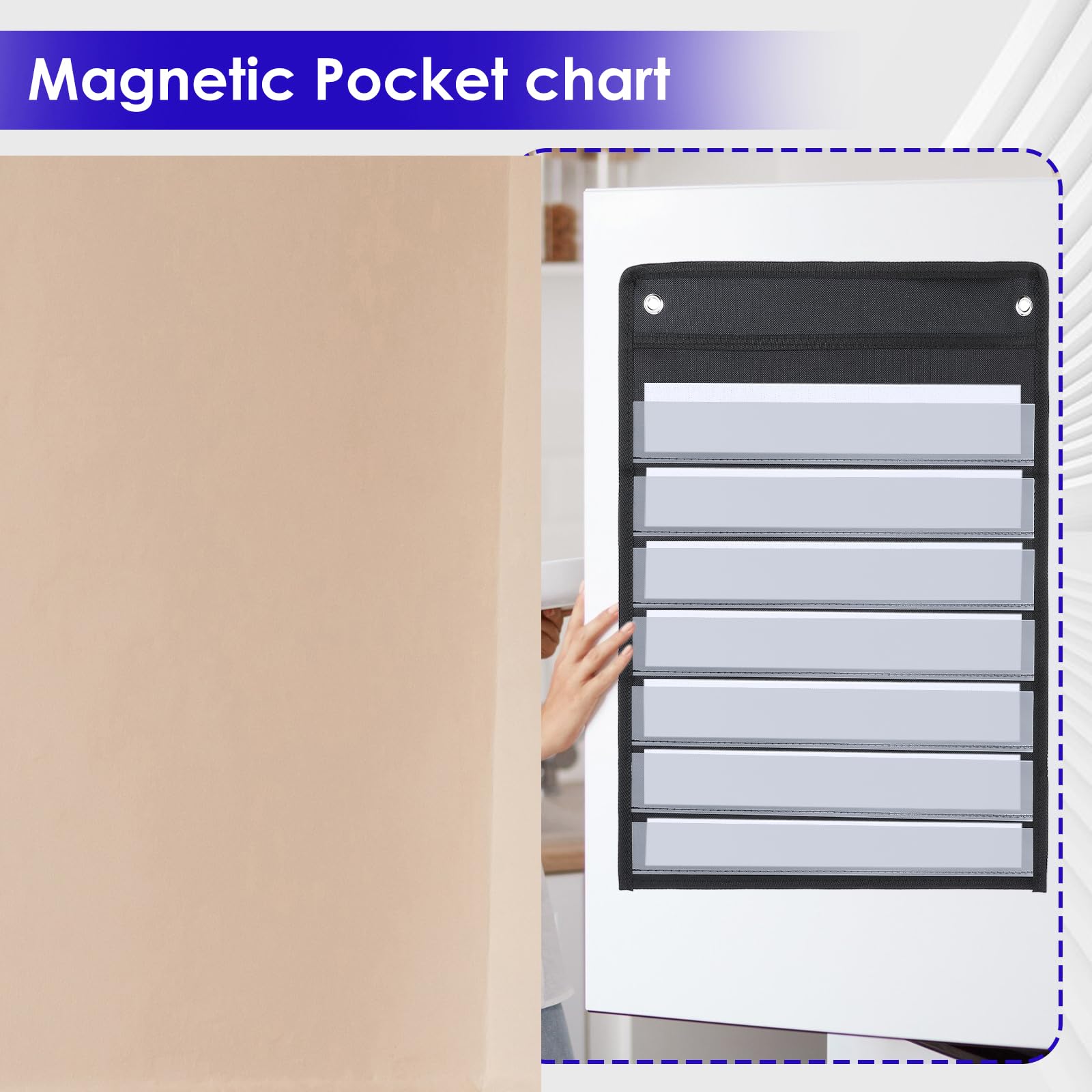 4 Pcs Magnetic Pocket Chart Standard Pocket Chart Classroom Pocket Chart with 40 Pcs Dry Erase Cards for Daily Schedule Class Demonstrations Office Home Activities, Black - Image 4