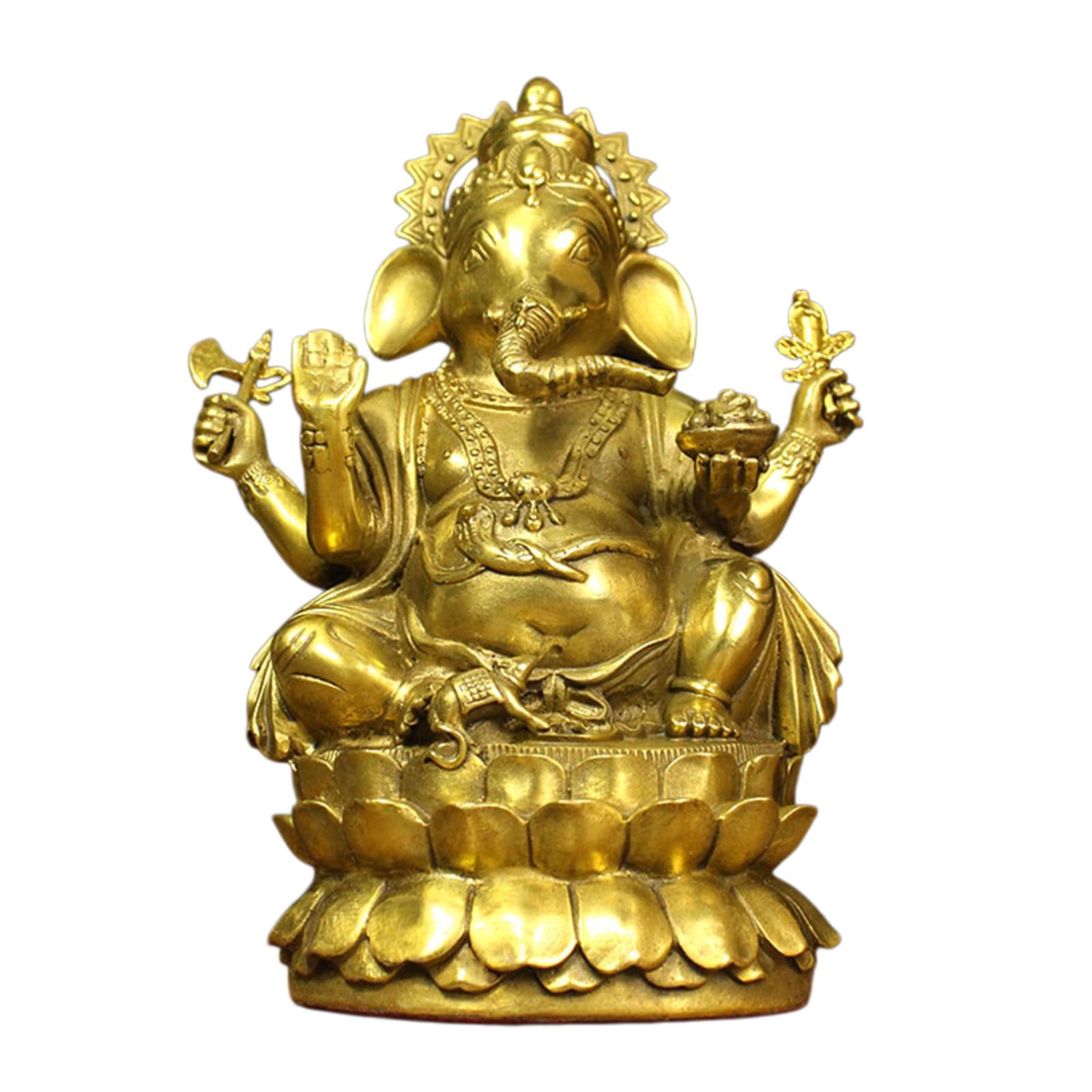 YXCQHZM Elephant Buddha Statue Brass Ganesha Home Decor Hindu God Collectible Antique Bronze Finish Meditation Figurine