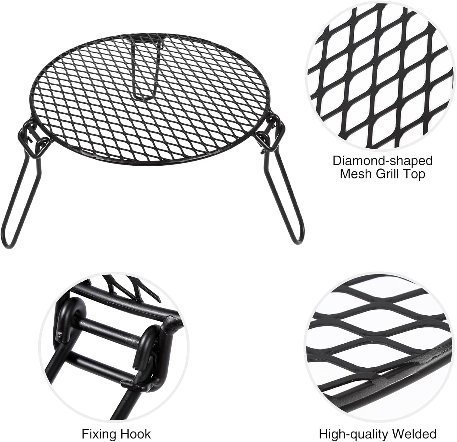 REDCAMP Folding Campfire Grill Grate Top for Solo Stove Bonfire, Portable Iron Campfire Tripod with Steel Grill for Bonfire Fire Pit, Dutch Oven, Open Fire Tripod Grill with Legs, Diameter: 18"
