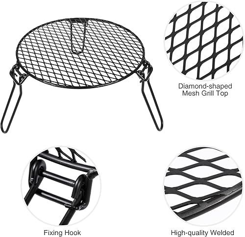 Miniatura 3 de REDCAMP Parrilla de fogata plegable para estufa sola, trípode de hoguera de hierro portátil con parrilla de acero para fogata, horno holandés