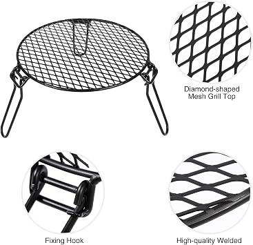 REDCAMP Folding Campfire Grill Grate Top for Solo Stove Bonfire, Portable Iron Campfire Tripod with Steel Grill for Bonfire Fire Pit, Dutch Oven, Open Fire Tripod Grill with Legs, Diameter: 18