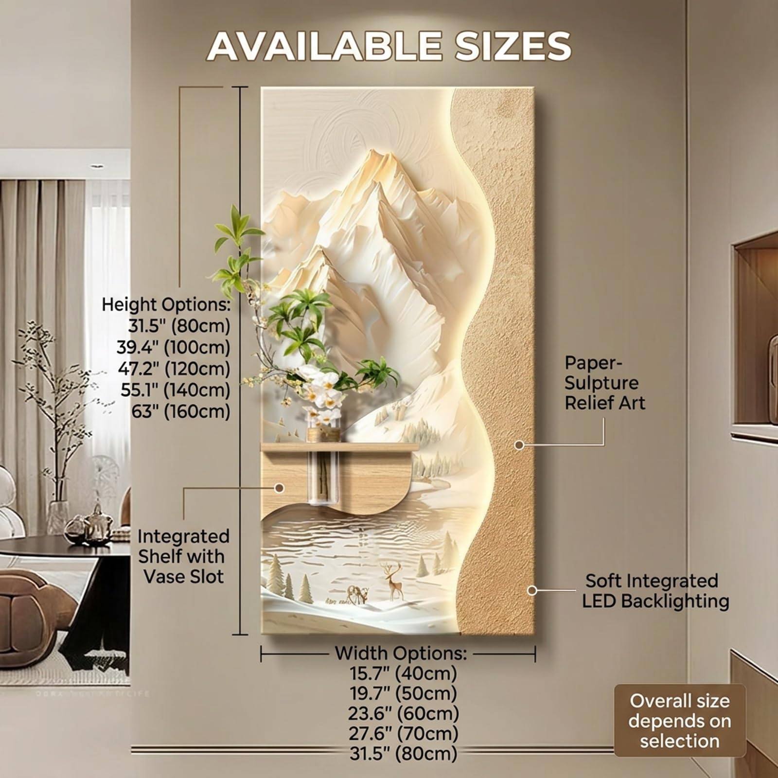 3D LED Wandbild Sandsteinoptik mit Vase, Moderne Wanddeko mit Beleuchtung