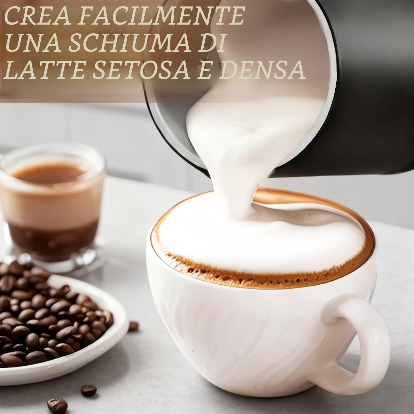 Montalatte Elettrico 5 in 1, Cappuccinatore Elettrico 350ML, per Schiumare Latte Caldo e Freddo, Silenzioso, Acciaio Inossidabile Rivestimento Antiaderente, per Caffè, Cappuccino, Latte