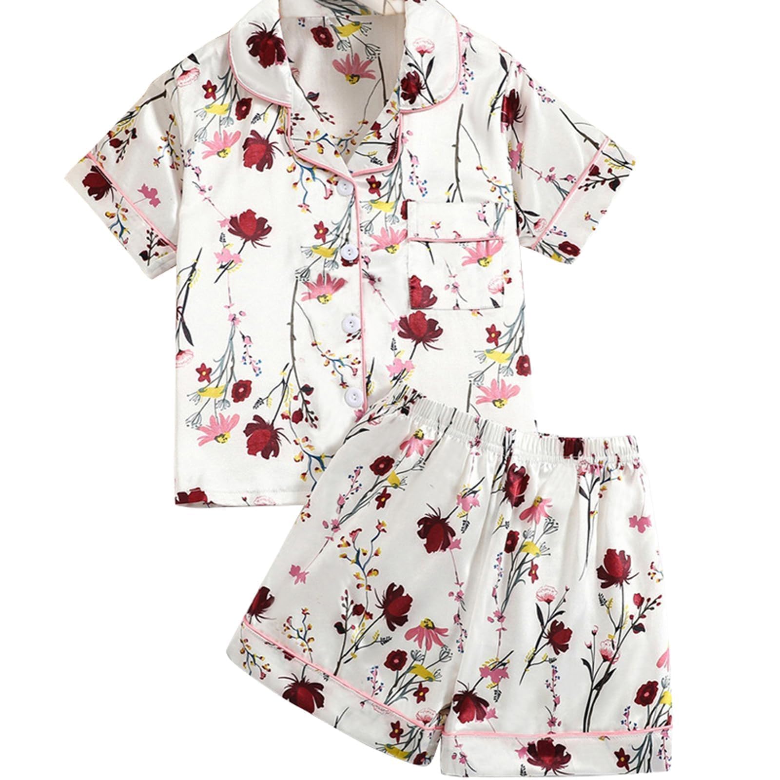 Girls &amp; Womens Satin Pajamas Set, Silk Button-Down Sleepwear 2 Piece Nightwear, 3 Years - Women XXL