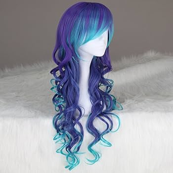 Purple Wig Mixed Blue Long Curly For Kids Girls Purple Hair Wig Funny