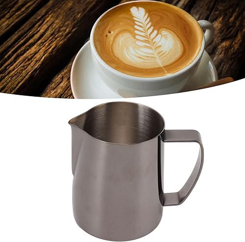 Miniatura 7 de Espumador de leche para café, jarra espumosa, jarra espumosa de acero inoxidable 304, taza de flores para café, espumador de leche, 20.3fl oz, boca