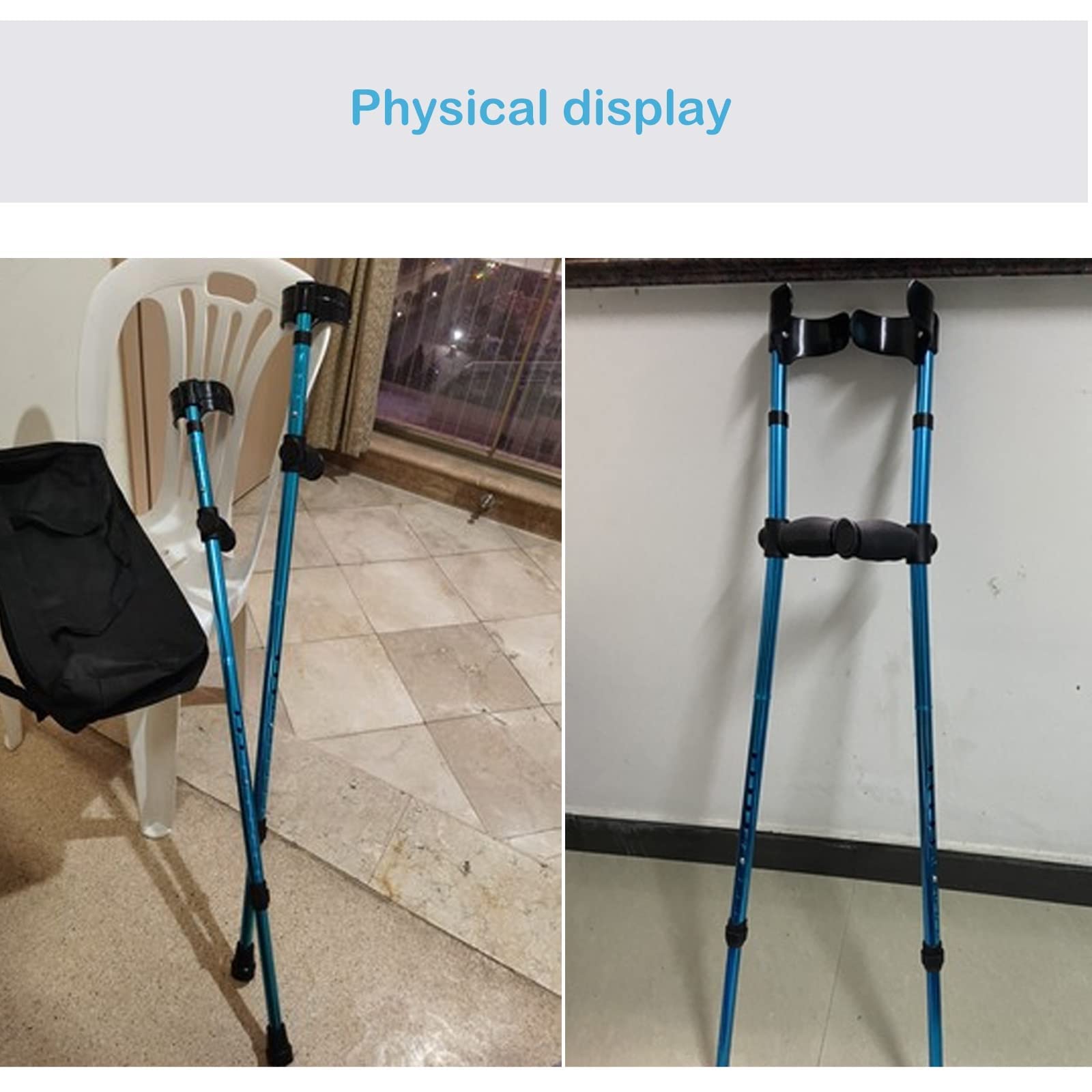 Muletas ergonómicas azules para antebrazo para adultos y niños, ajustables, para alturas de 4 pies 3 pulgadas a 6 pies 5 pulgadas, soporte de aluminio ligero para movilidad y estabilidad