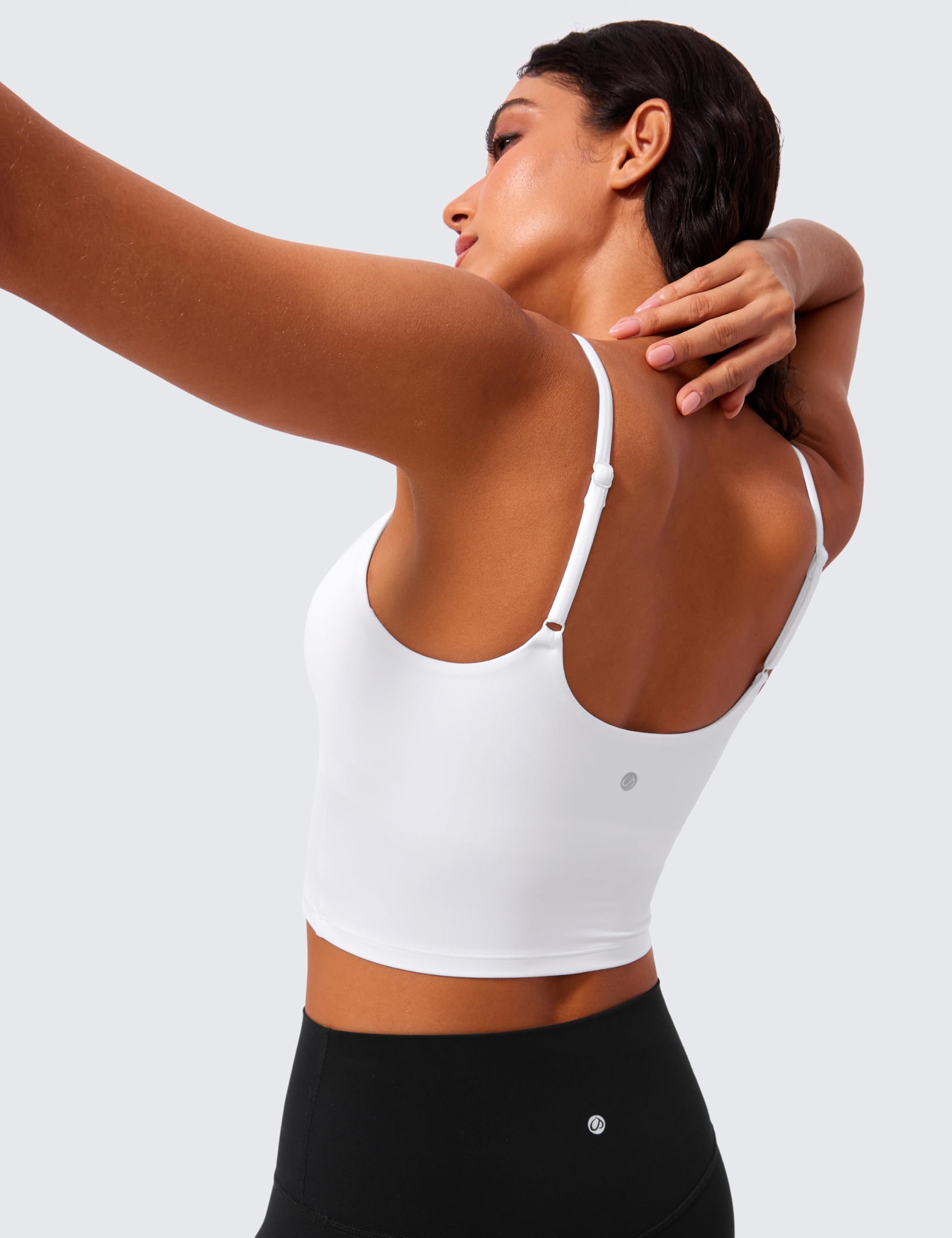 CRZ YOGA Butterlift Adjustable U Back Crop Tank Tops for Women - Padded Camisole Scoop Neck Workout Longline Sports Bras: Medium White
