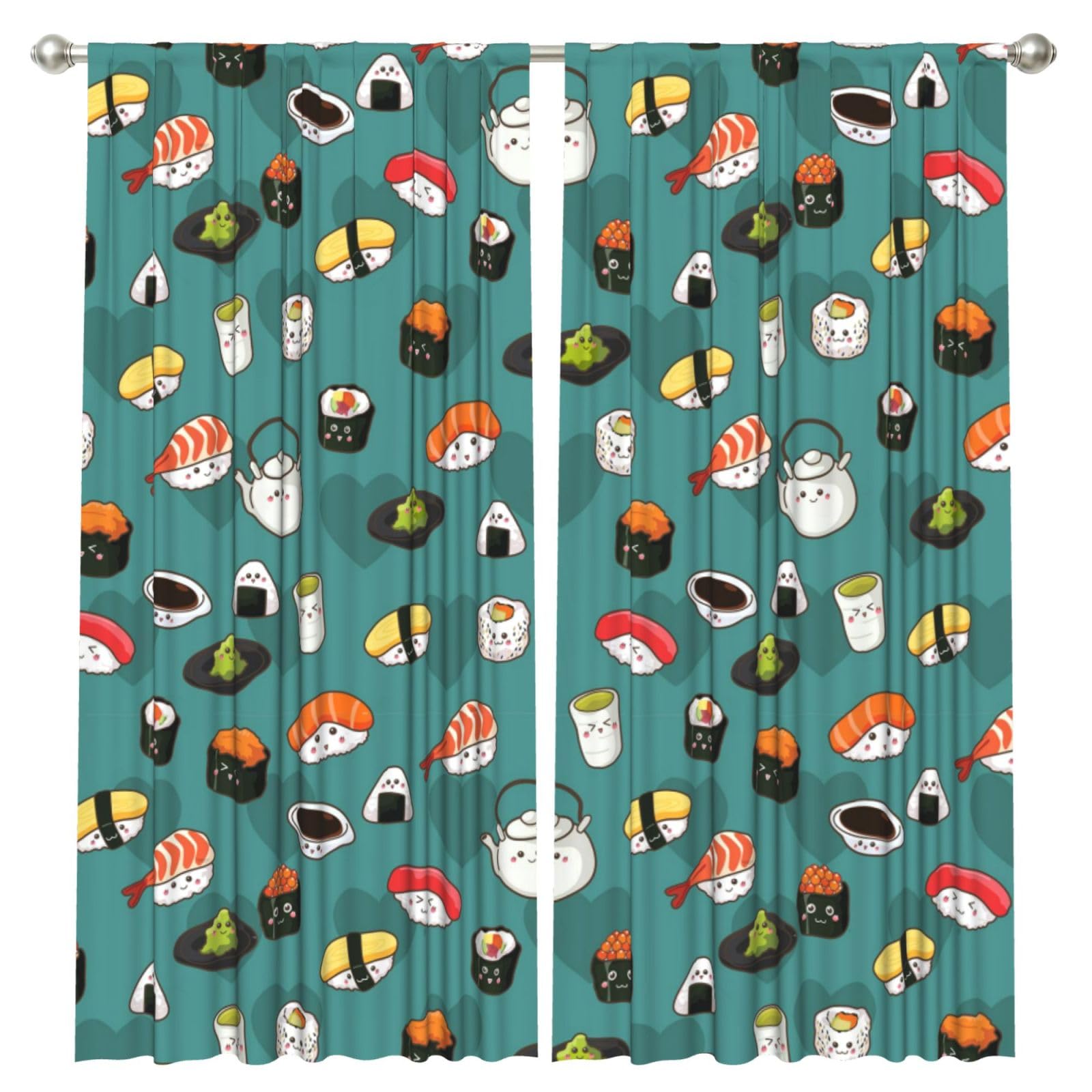InOmak Cute Sushi, 2 Panels Window Curtains 52 x 84 Inch Blackout Curtains for Living Room Bedroom