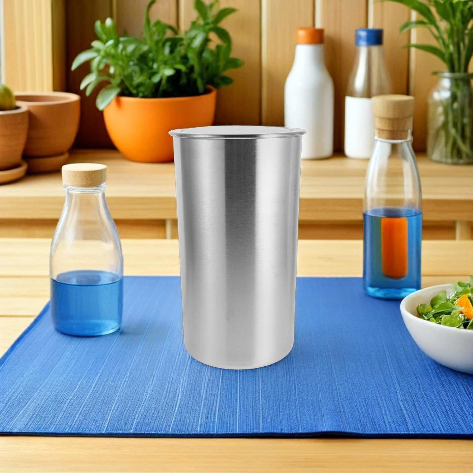 ibasenice Cubo de Basura Empotrado de 5,5l Tapa Abatible, Diseño Redondo de Acero Inoxidable para Cocina y Restaurante, Fácil de Limpiar y Ahorro de Espacio