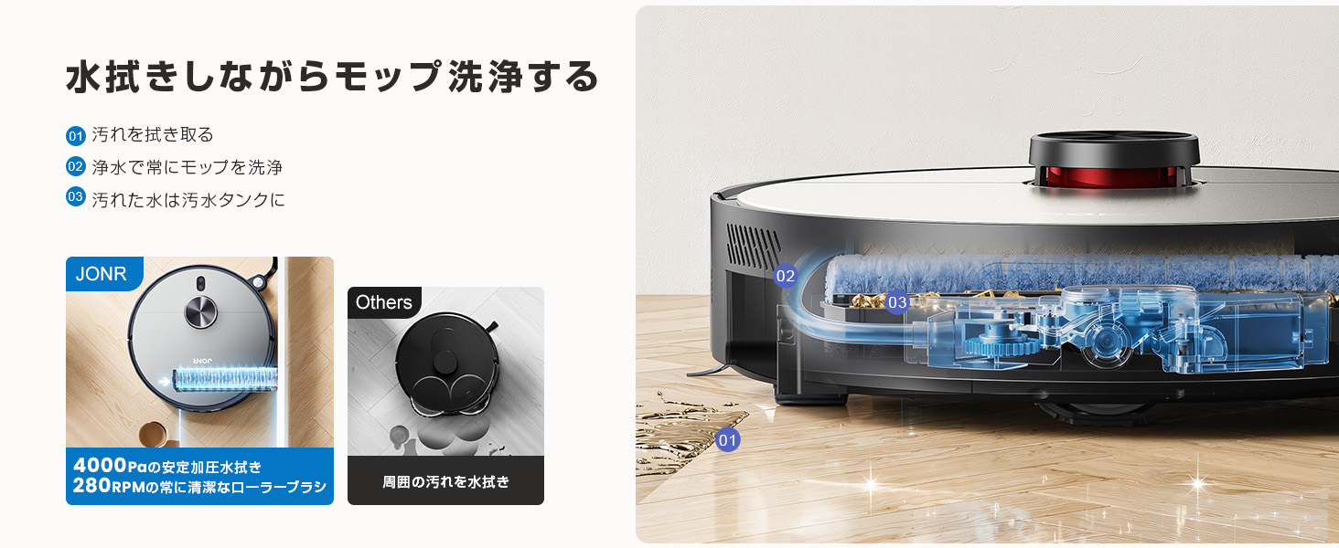 Amazon | JONR X9pro ロボット掃除機【2026年最新】水拭き掃除機 乾湿