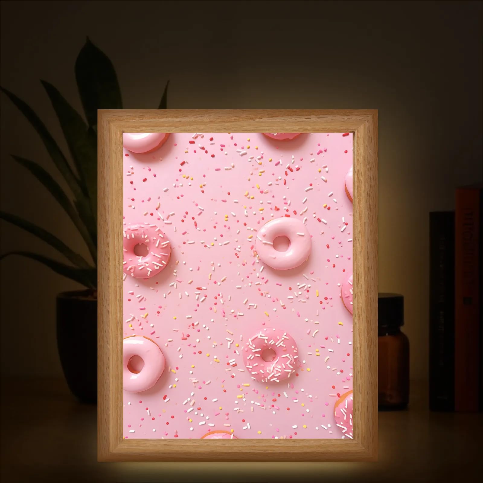 Light Up Painting, Scrummy Donut Wall Art Picture Light Pink Donut Light Up Desktop Art Decor, 10 Brightness, USB Powered, 3 Lighting Modes, Anxiety Relief Gift for Bedroom Home - Without Frame