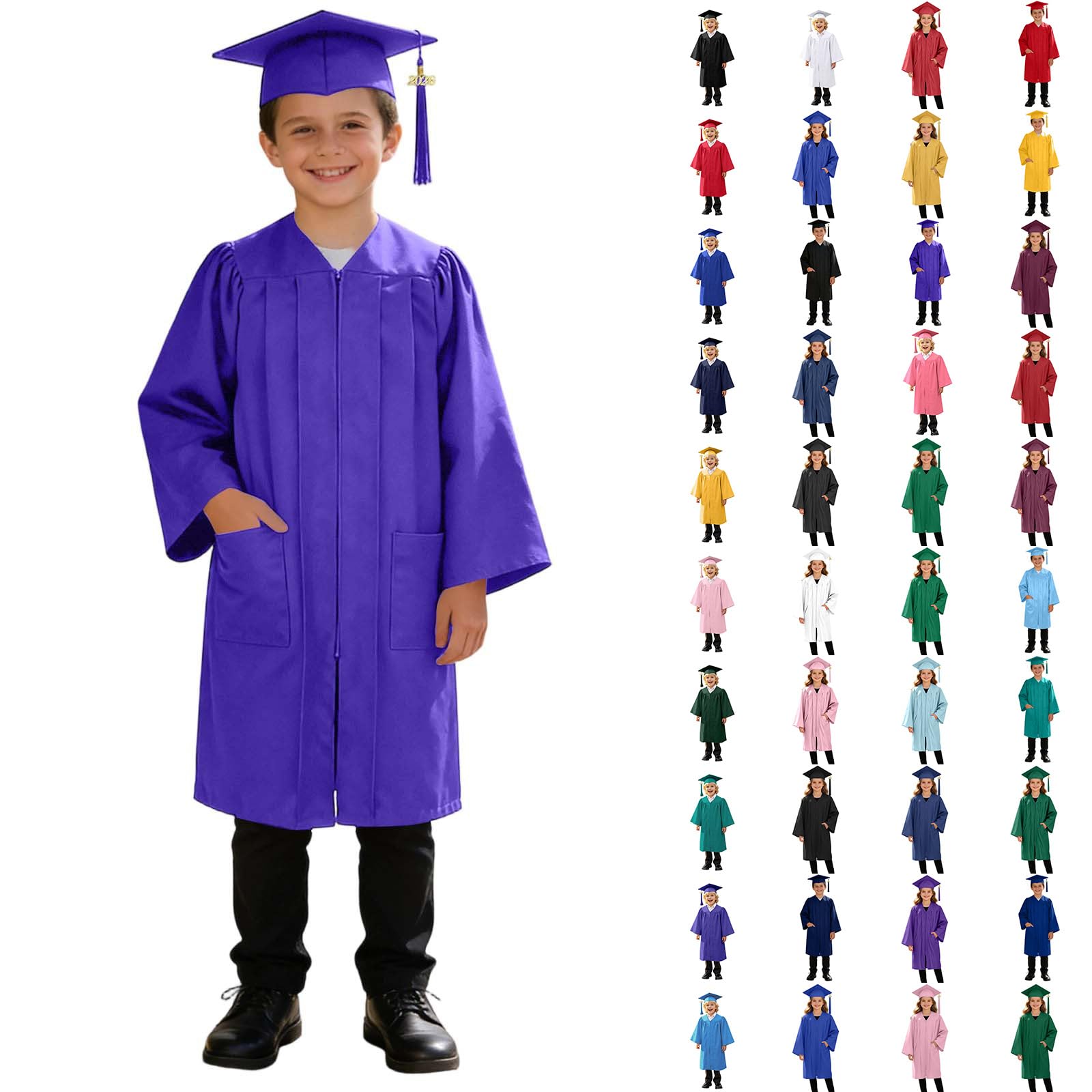 3 Piece Graduation Set for Kids, Gown, Cap, Gold 2026 Tassel, Unisex Boys Girls Preschool Kindergarten Primary School Graduation Gown and Cap Dress Up Props Costume, 23-Purple