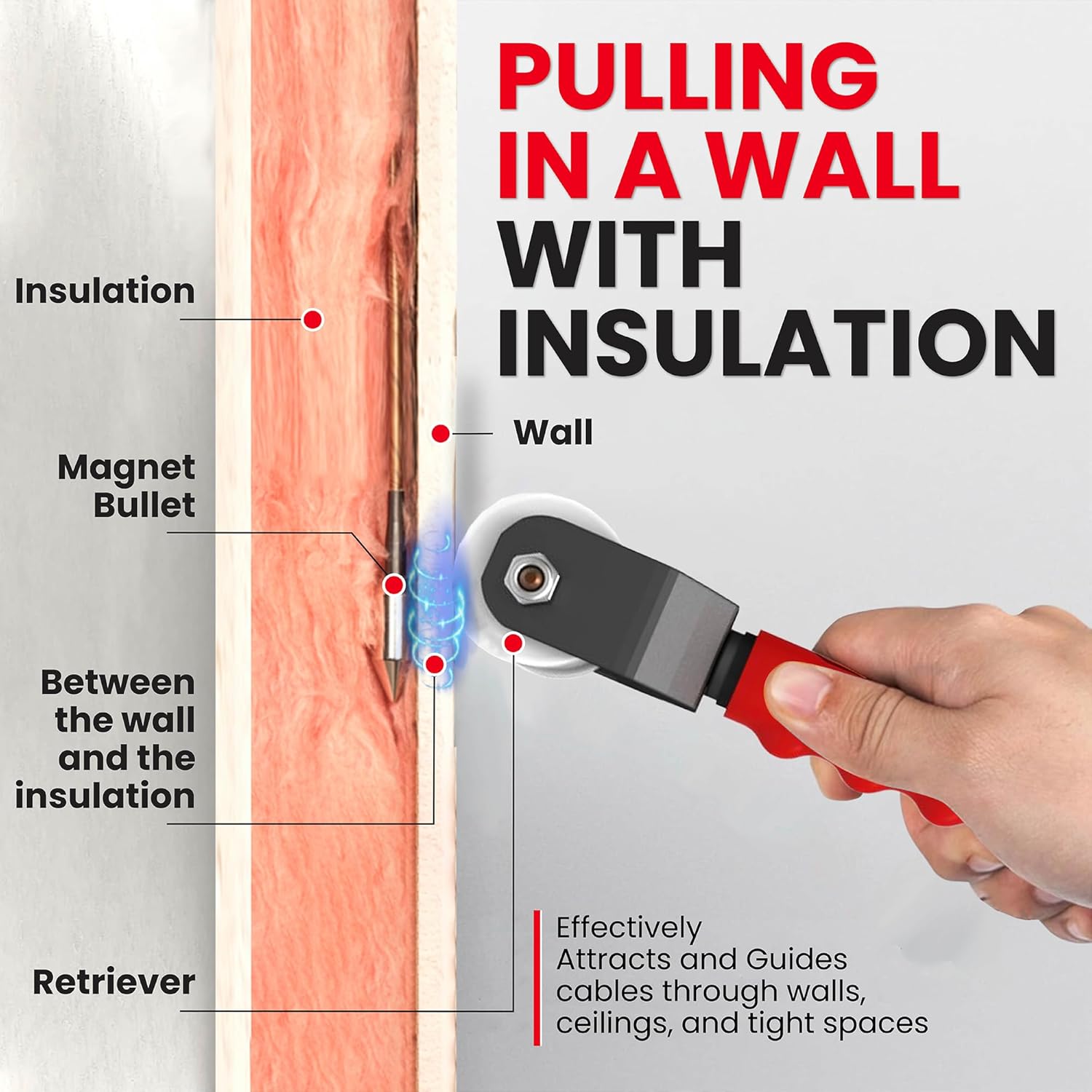 Magnepull XP1000-MC Magnetic Wire Puller for Electrical Tools W/Flexible Steel Leader & Metal Case, Does not work on Foam Insulation also not rcomended for steel studs without XP1000-8 Magnet