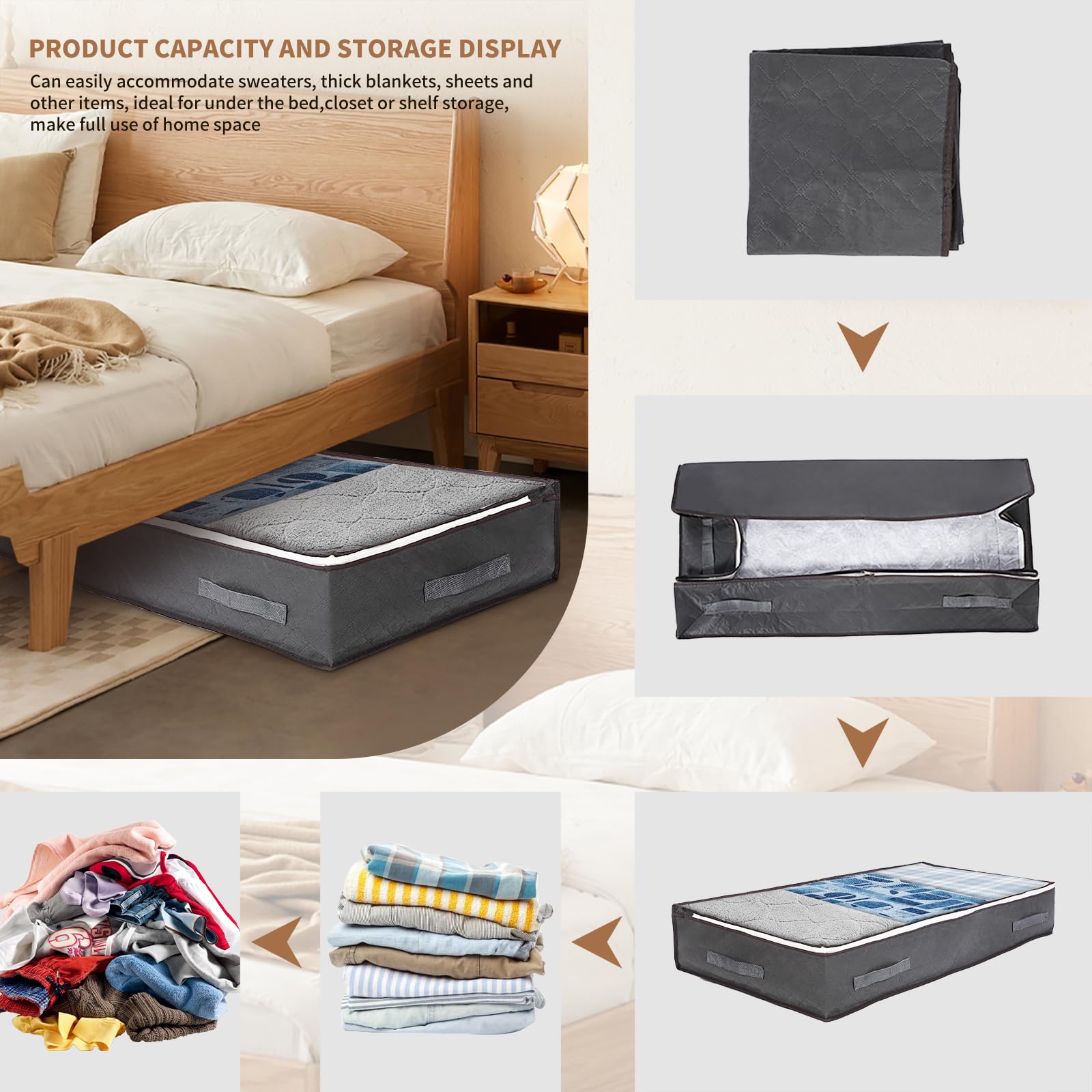 2 Stück Unterbett Aufbewahrungsbox 90L Grau - Faltbare Kommode Mit Deckel