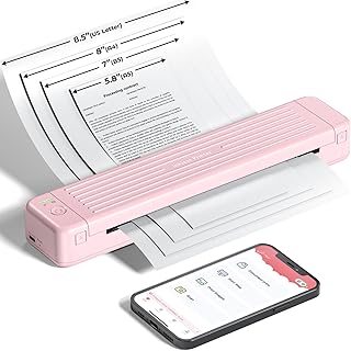 ASprink Impresora portátil A4 para viajes, P831, impresora Bluetooth, pequeña para carta, A4, B5, A5, impresora pequeña, compacta para papel normal/papel térmico, color rosa