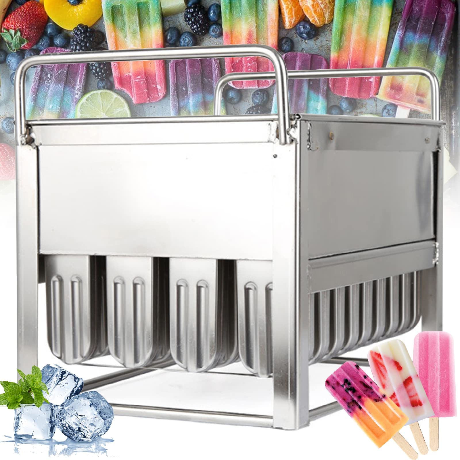 40 moldes de acero inoxidable para paletas comerciales, moldes para paletas de helados, moldes para helados congelados, moldes para palitos de madera y cepillo de limpieza
