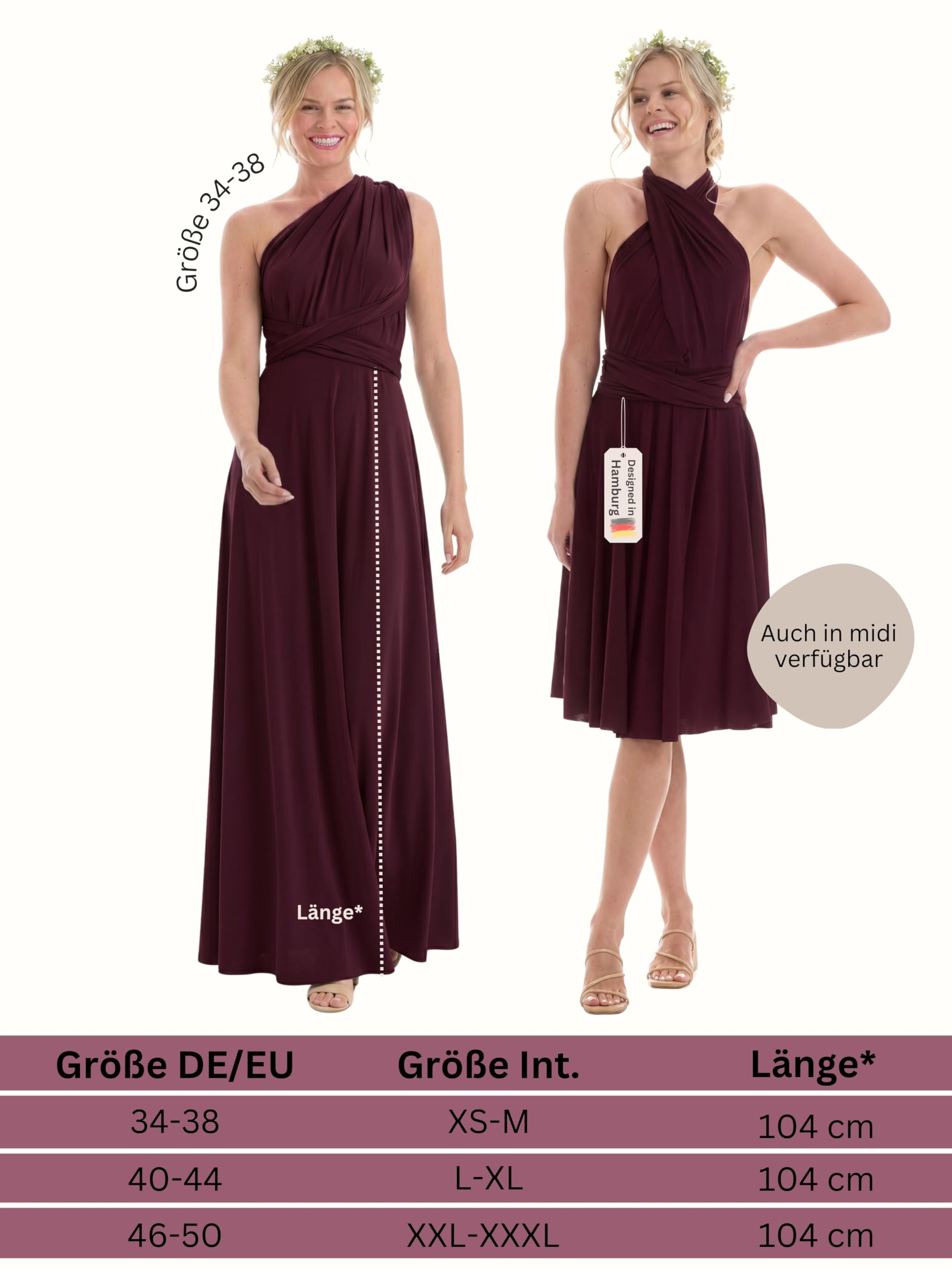 Juvell Brautjungfernkleider lang - Infinity Dress Maxi - Abendkleider elegant-festlich - Multiway-Wickelkleid - Hochzeit-Abiball-Bridesmaid - 1000